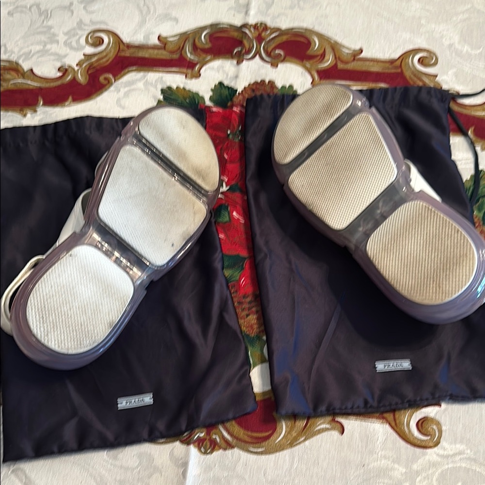 Prada Ivory Sandals with Black Dust Bags - Picture 6 of 9